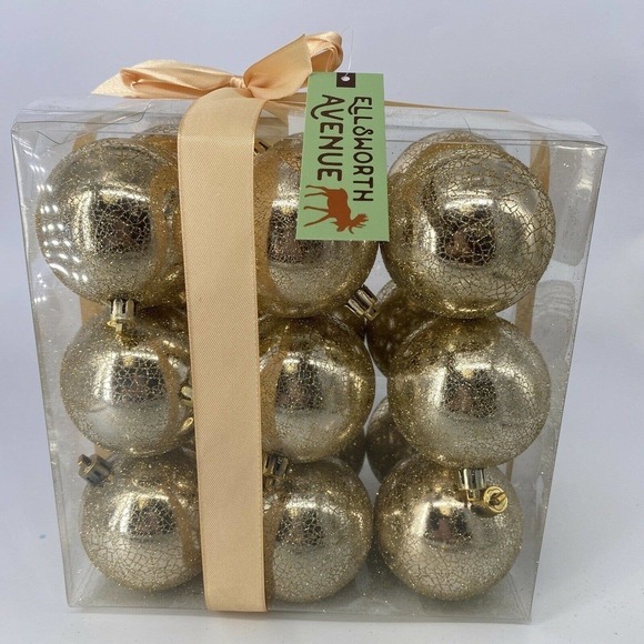 Ellsworth Avenue Christmas Ornaments Shatterproof Kugel Crackle Gold 3” Set 18 - Picture 1 of 6
